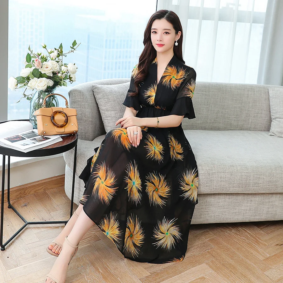 Летние винтажные сандалии с 3XL размера плюс принтом облегающее Пляжное платье 2021