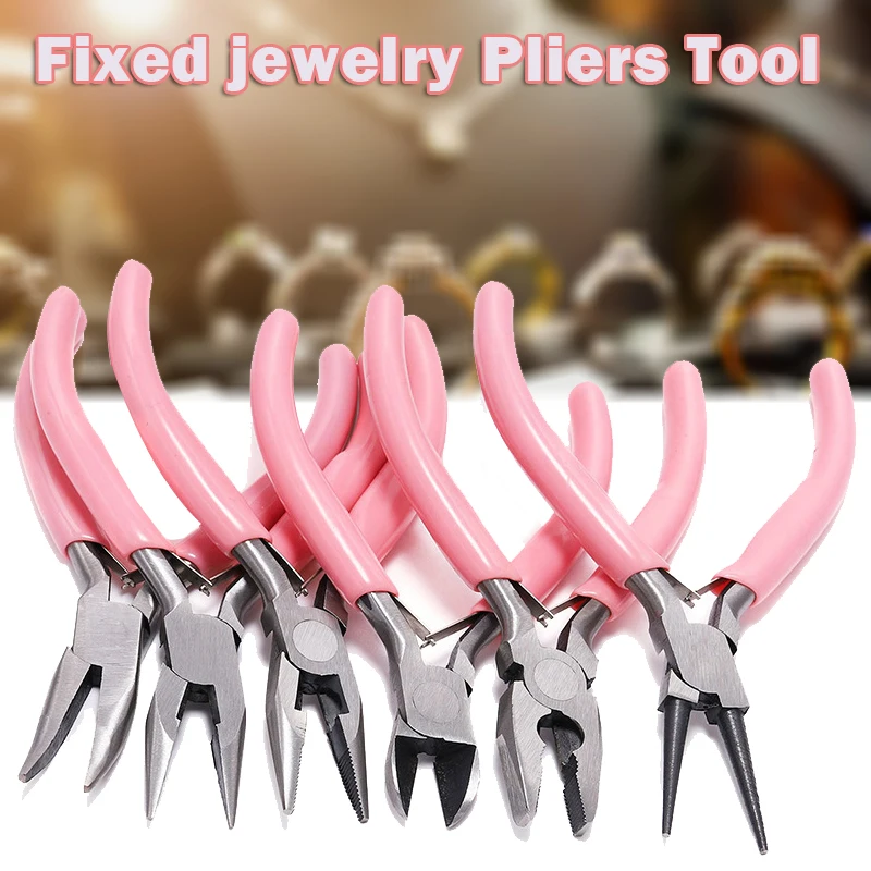 

Pink handle non-slip stitching and fixing jewelry pliers tool and equipment kit C