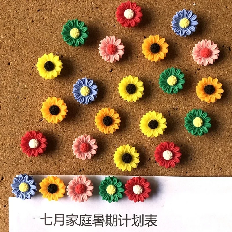 

30PCS Flower Resin Pushpin Thumbtacks Sunflower Shape Thumb Tack DIY Decoration DIY Binding Nail Corkboard Pins Office Supplies