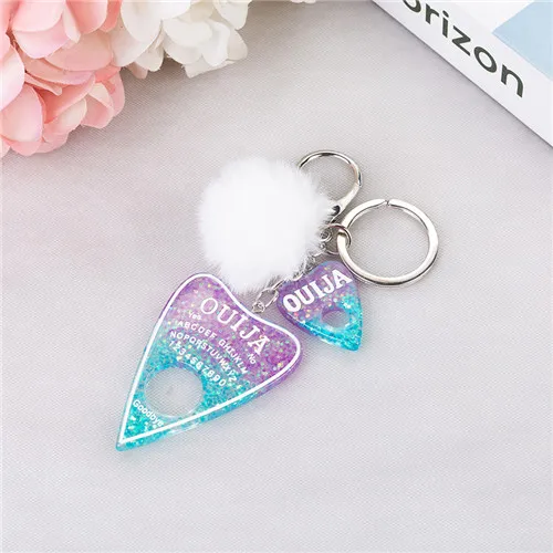 purple blue 1 шт. женский брелок Ouija Planchette блестящая Смола амулеты сумочка брелок с пухом мяч Ouija доска брелок - Цвет: purple blue