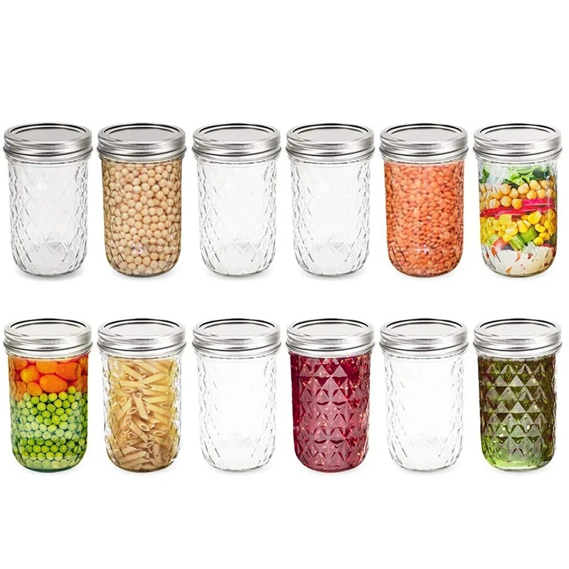 

Regular Mouth Mini Mason Jars with Lids and Bands, Quilted Crystal Jars perfect for Food Storage