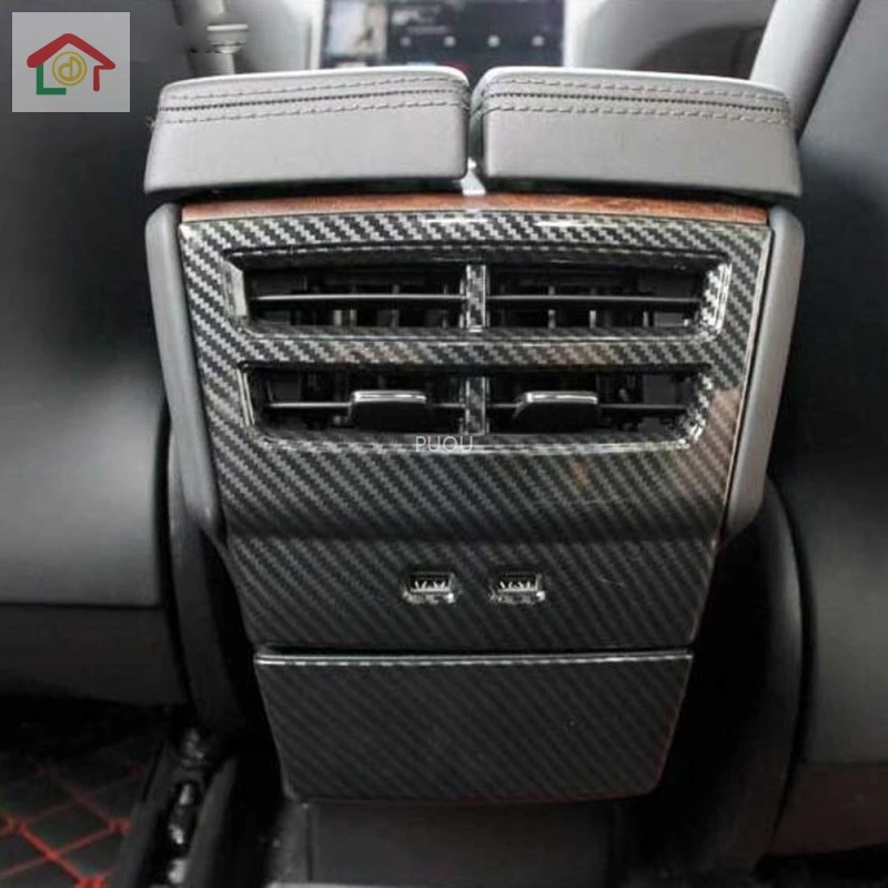 

For Tesla Model X 2016-2020 Carbon Fiber Storage Armrest Box Rear Air Condition Vent Outlet Cover Trim Car Accessories