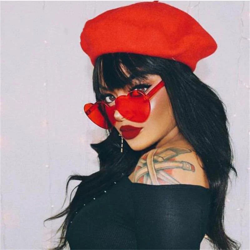 Новые модные солнцезащитные очки с красным сердцем женские прозрачные розовые