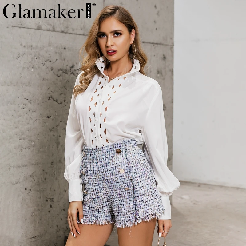 Glamaker, элегантные твидовые шорты с высокой талией, женские офисные клетчатые шорты с бахромой, винтажные сексуальные повседневные женские стильные шорты