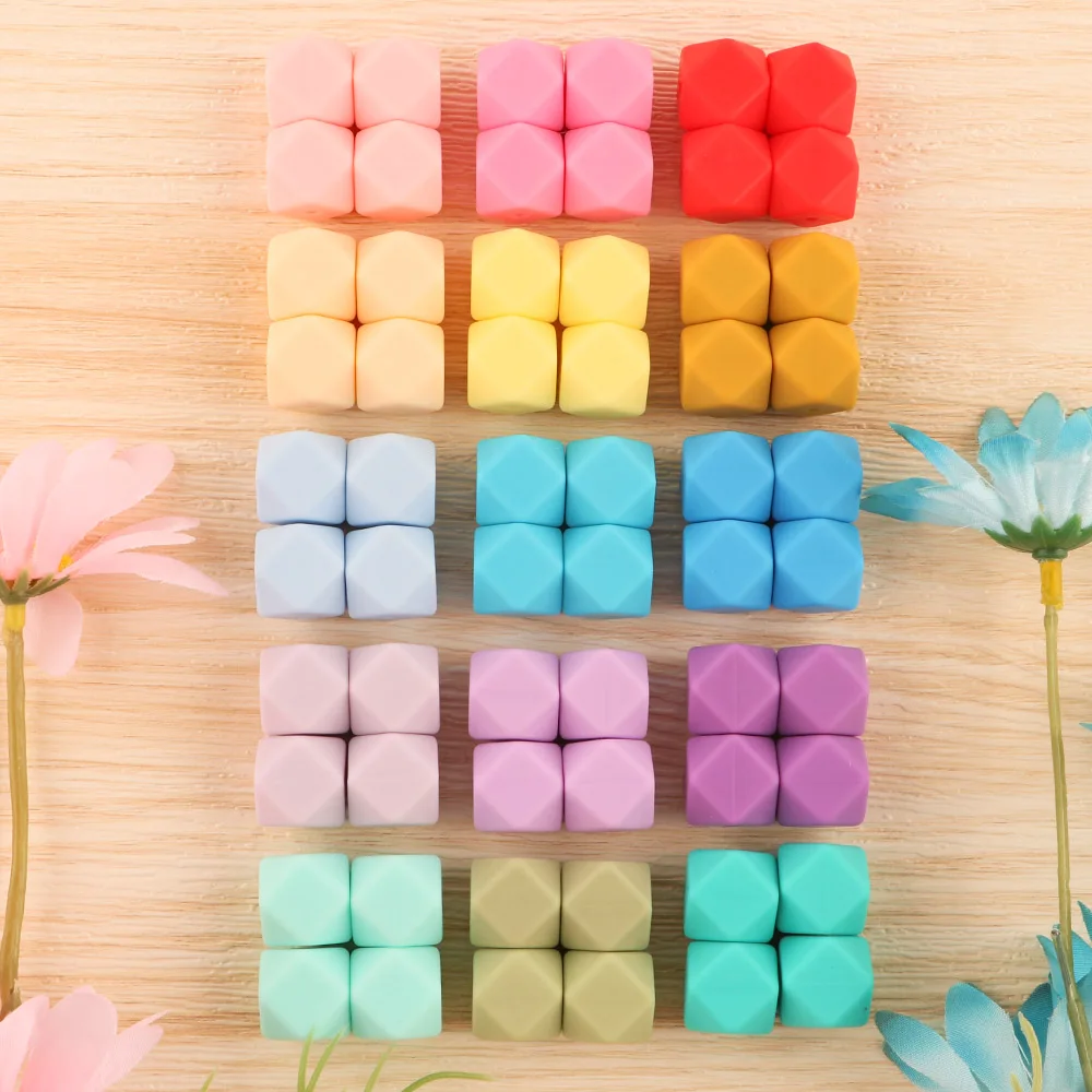 

Wholesale 14MM 100/200/500Pcs Hexagon Silicone Beads Baby Teether BPA Free DIY Necklace Pacifier Chain Baby Teething Care