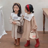 2022 child girls collar dress spring autumn plaid cotton long sleeve kids girl one piece dresses korean style children clothing