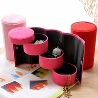hot portable 3 tiers compartment cylinder lint roll up jewelry ringsearrings box case new 4 colors jewelry box women necklace