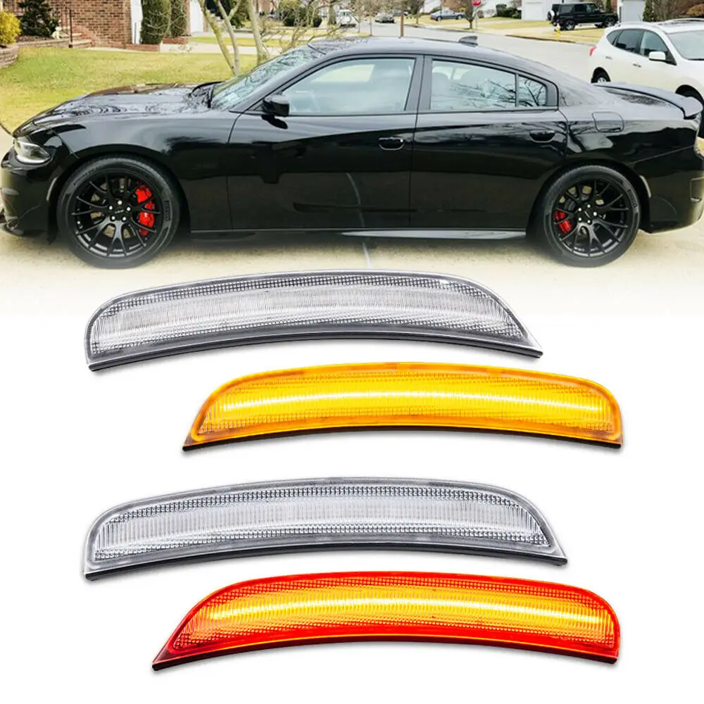

Прозрачные линзы светодиодные боковые габаритные фонари для 15-up Dodge Charger передние и задние янтарные и красные 4 шт.