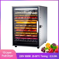 12 Trays Fruit Dryer 800W Stainless Steel Food Dehydrator Vegetables Dried Fruit Meat Drying Machine Smart Touch Screen