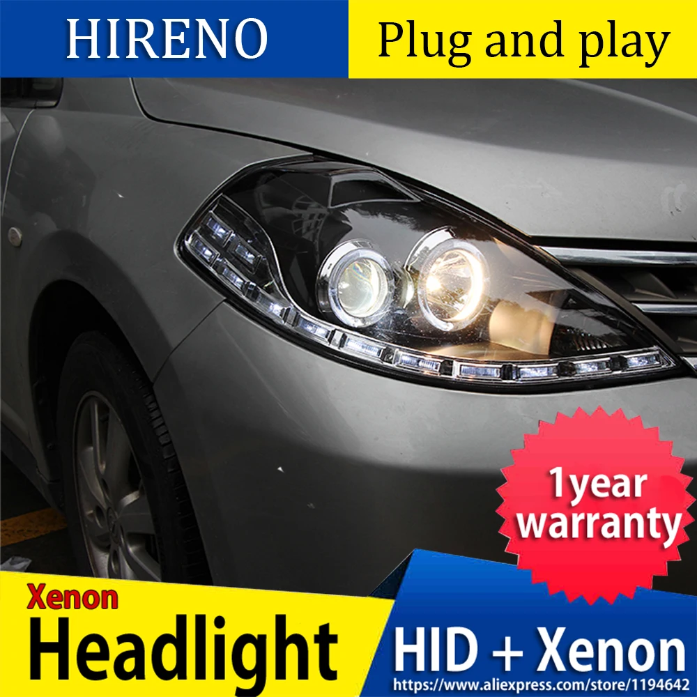 Чехол для автомобиля для Nissan Tiida фары 2008-2010 Tiida фары светодиодный DRL Объектив двойной луч HID