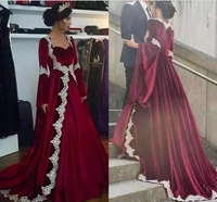 saudi arabia long sleeves evening dress party gowns robe de soiree formal prom dresses plunging wine red dubai top evening gowns