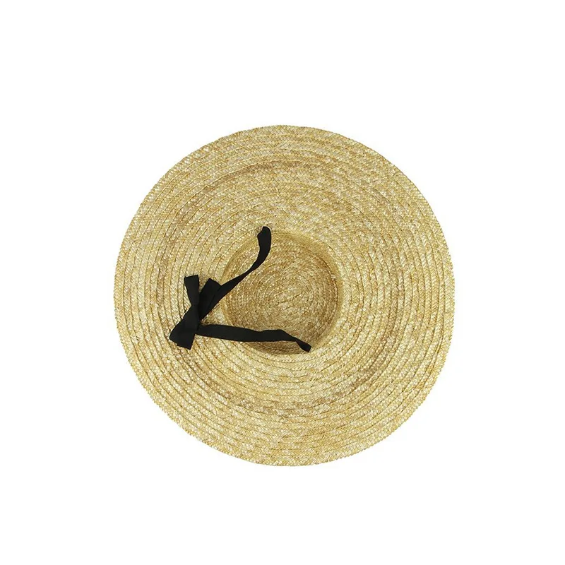 

Women Natural Wheat Straw Hat Ribbon Tie 15cm Brim Boater Hat Derby Beach Sun Hat Cap Lady Summer Wide Brim UV Protect Hats
