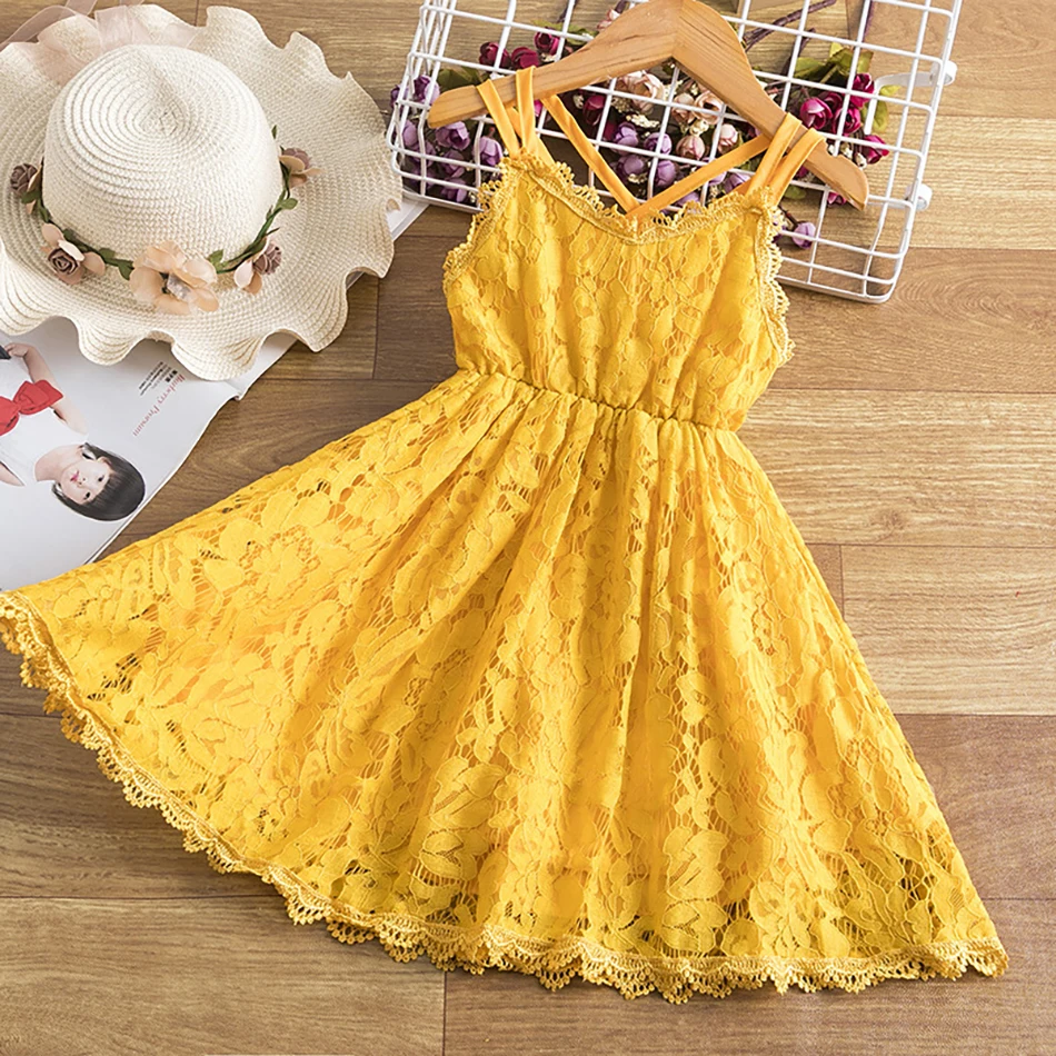 

2022 New Summer Kids Lace Flower Dress Baby Girls Casual Backless Dresses for Wedding Party Princess Dress Children Clothes 1-6Y