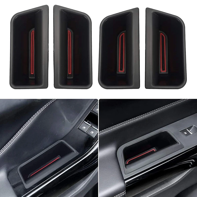 

4X Door Side Storage Box for Ford Explorer 2020 2021 Front Rear Row Door Storage Pockets Armrest Insert Glove Pallet Red