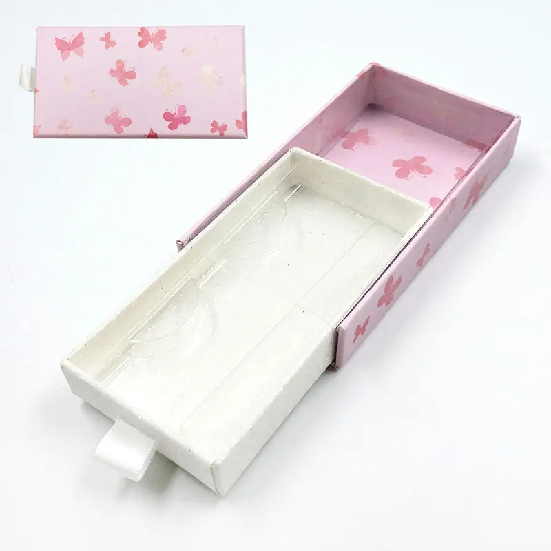 

Wholesale New False Eyelash Packaging Pink Drawer White Inner Box Lash Boxe Custom 25mm Mink Eyelashes Package Makeup Case