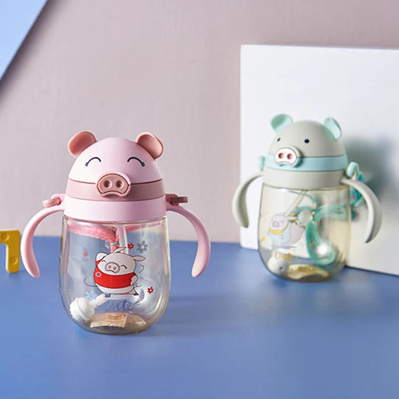 

Baby Cup Cute Cartoon Pig Water Bottle For Children Kids & Feeding Summer Drinking Cup For Learning To Drink 410ML PP Material