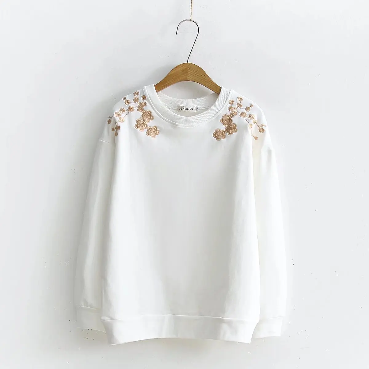 

Plus size Plum embroidery O-Neck Women's Sweatshirts 2021 fashion spring autum pullover pink black white Woman clothes
