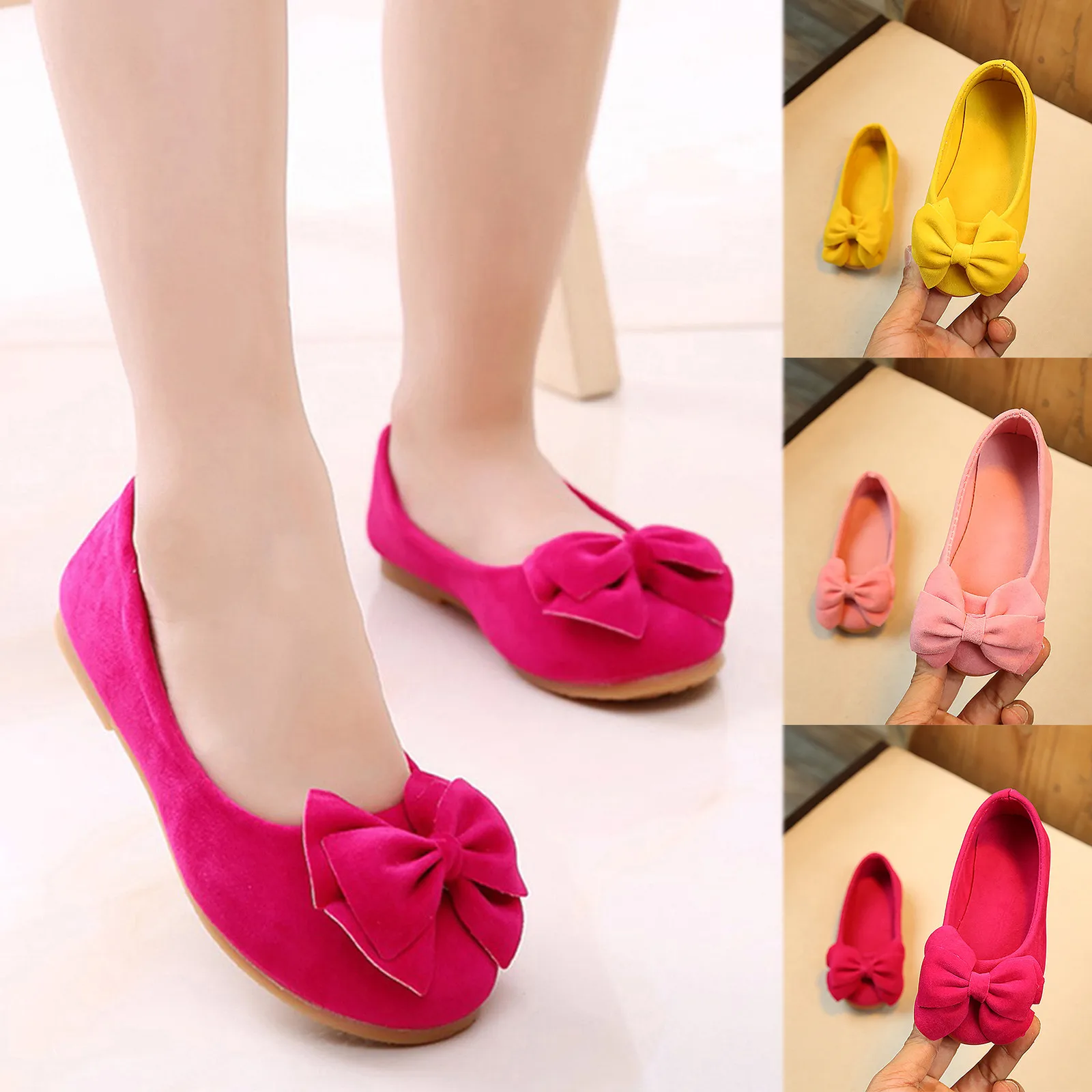 Туфли детские с бантом плоская подошва мягкие однотонные для девочек студентов