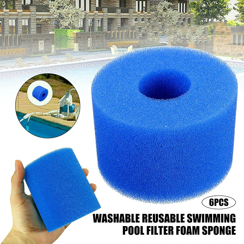 

6 Pcs Swimming Pool Filter Sponge Reusable Washable Blue Cleaning Sponge Foam Hot Tub Filter Cartridge S1