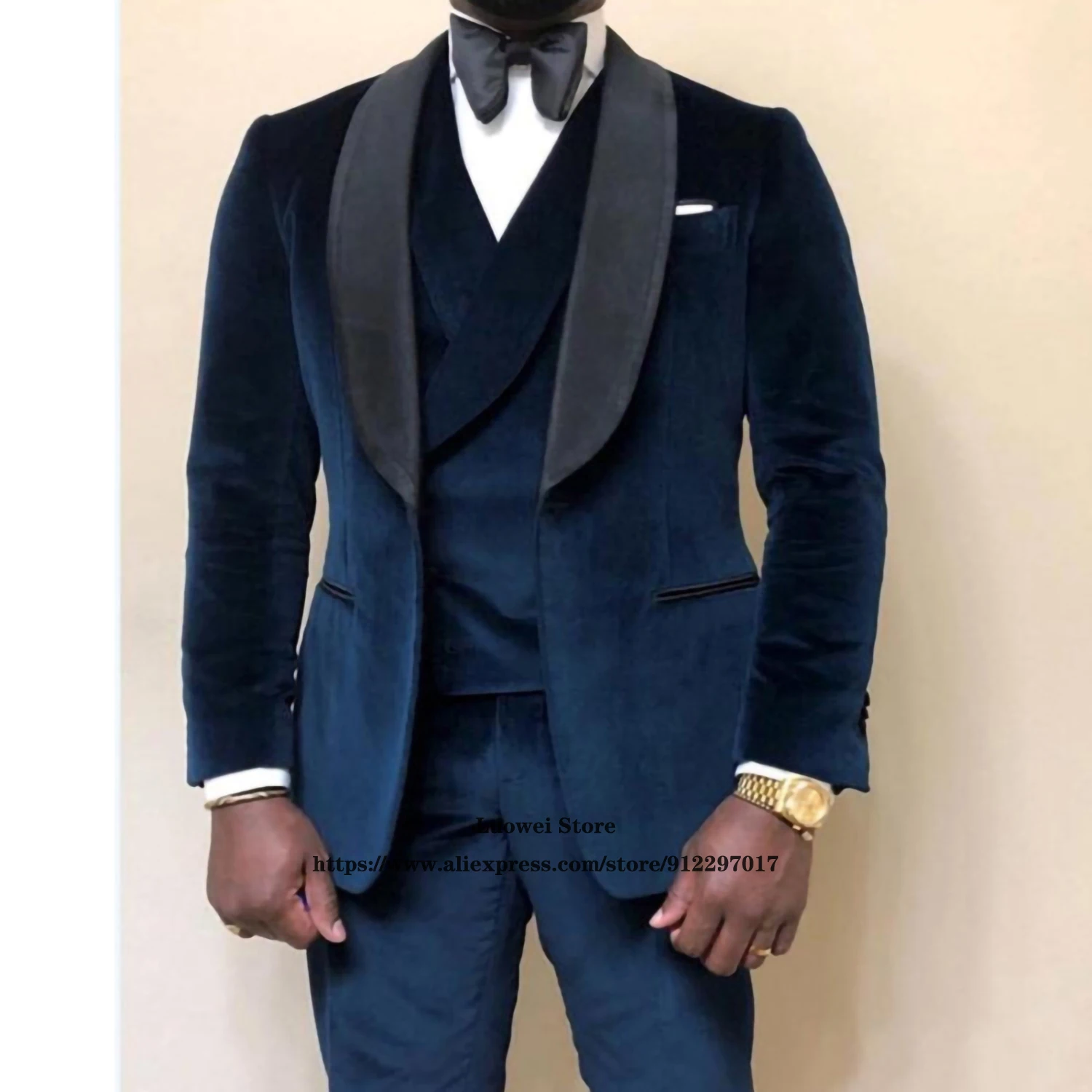 

Fashion Velveteen Slim Fit Mens Suits Wedding Groom Tuxedo 3 Piece Jacket Vest Pants Set Formal Business Blazer Costume Homme