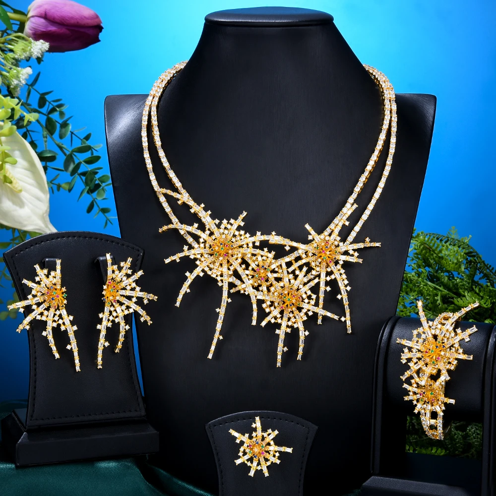 

Blachette Fashion Gorgeous Irregular Necklace Earrings Bracelet Ring 4PCS Women Exquisite Wedding Party Anniversary Jewelry Set