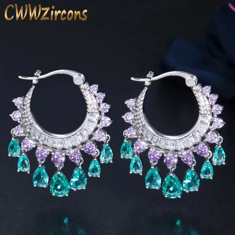 CWWZircons Элегантный Фиолетовый Синий CZ Кристалл свисающие Капля воды Кисточка
