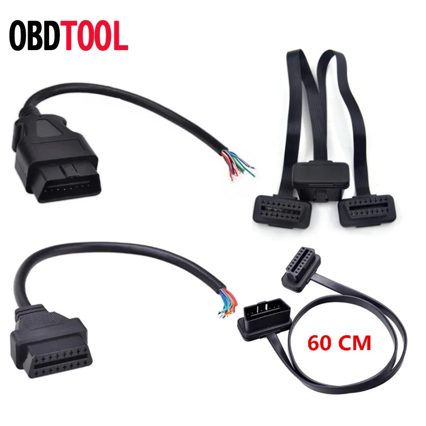 Мужской женский открытое шнур Плоский 16Pin OBD 2 удлинитель 16 Pin типа папа Двойной