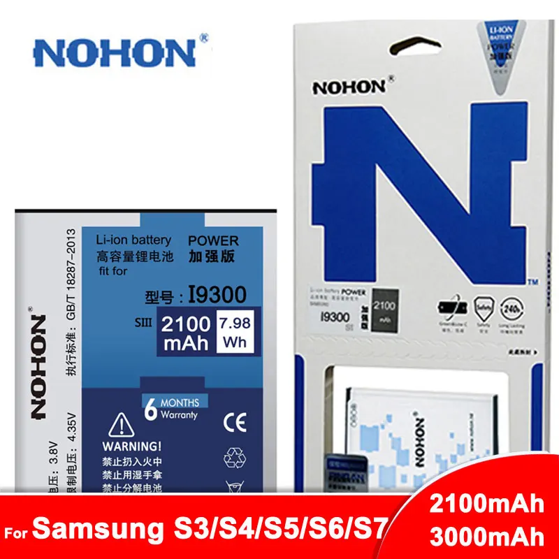 Оригинальный nohon аккумулятор для Samsung Galaxy S3 i9300 i9305 i9082 i9128 T999 EB L1G6LLU Li Ion Батарея 2100