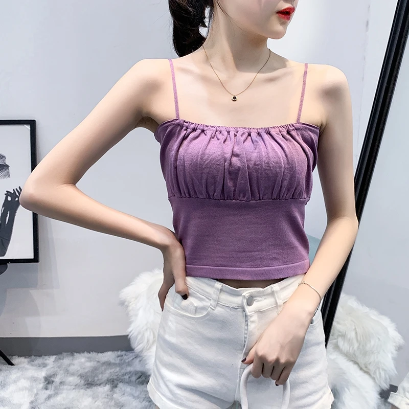 

Women Solid Sleeveless Spaghetti Strap Ruched Bust Crop Tank Top Cami Sling Tops y2k Ladies Camisole Fashion Clothes Aesthetic