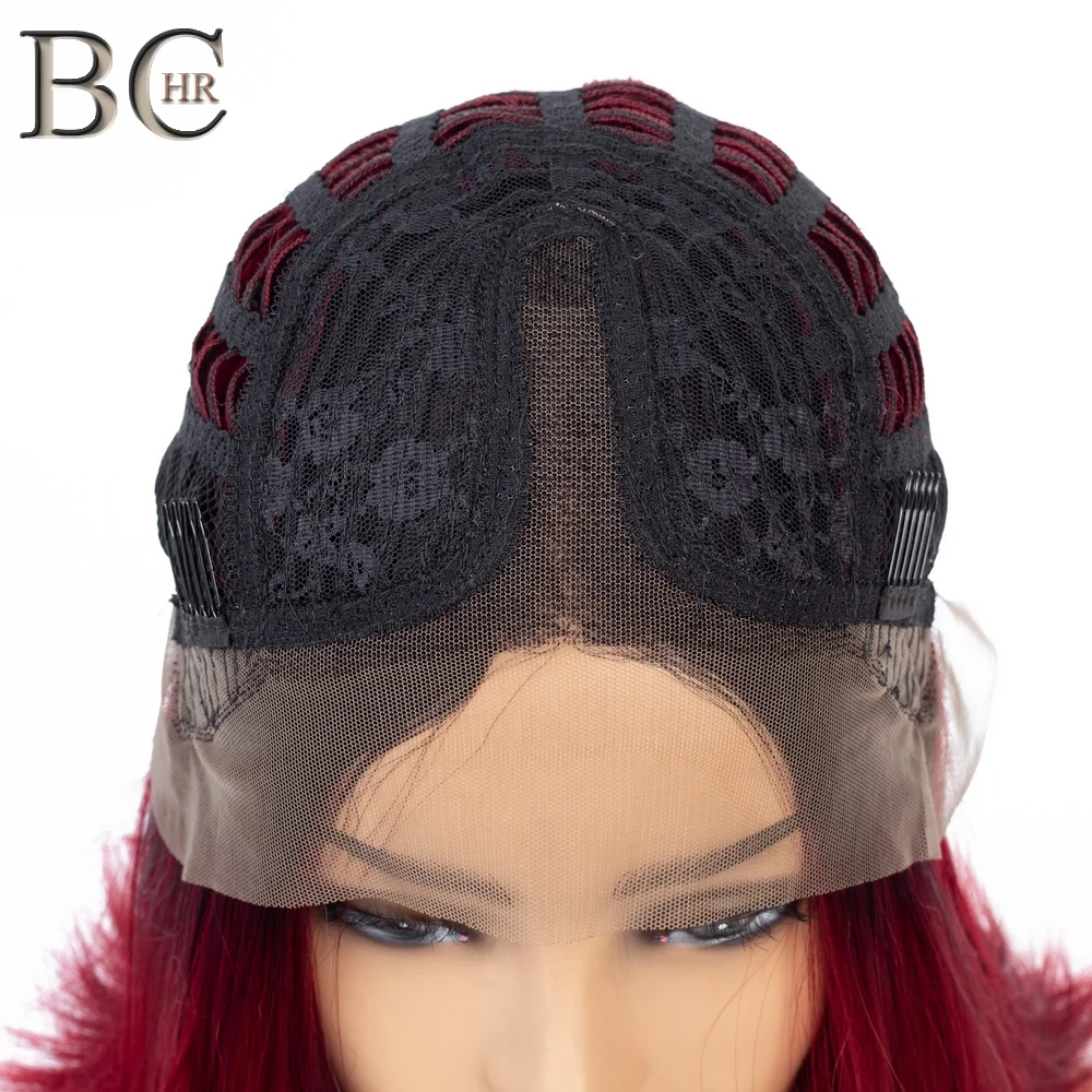 Короткий синтетический парик BCHR 13*4 Для Женщин черный винно красный с Ombre
