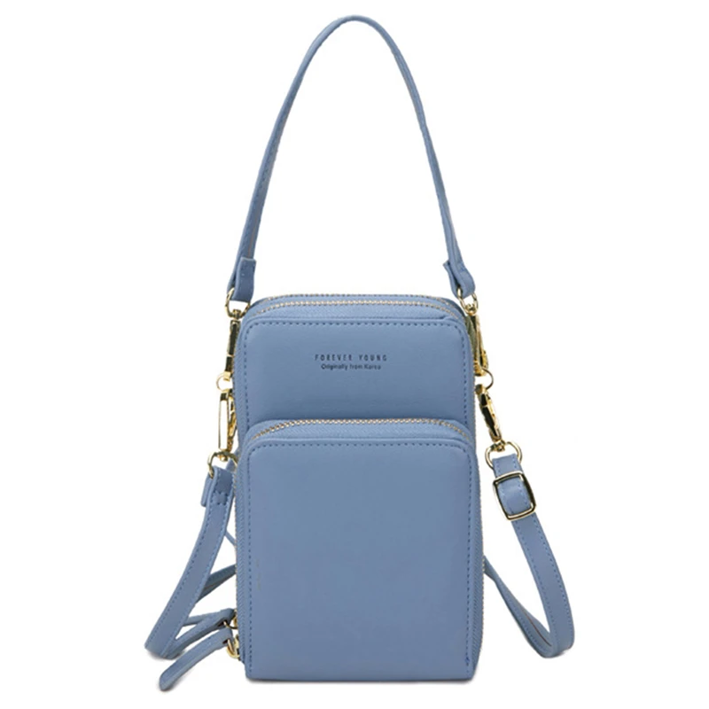 

Simple Teenage Girls Crossbody Bag Fashion 3 Layer PU Leather Zipper Female Shoulder Bag Solid Color Cell Phone Holder