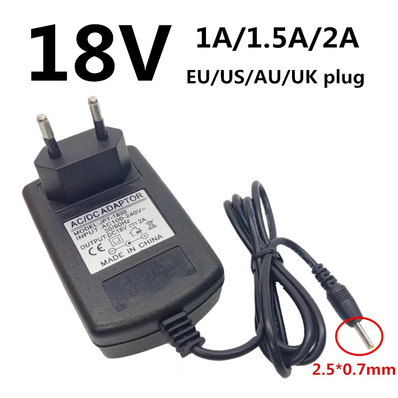 AC 220V To 18 V DC источник питания 18 V 1A 1.5A 2A адаптер питания 18 V EU US EU UK переходник DC 18 V вольт DC 2,5 мм* 0,7 мм
