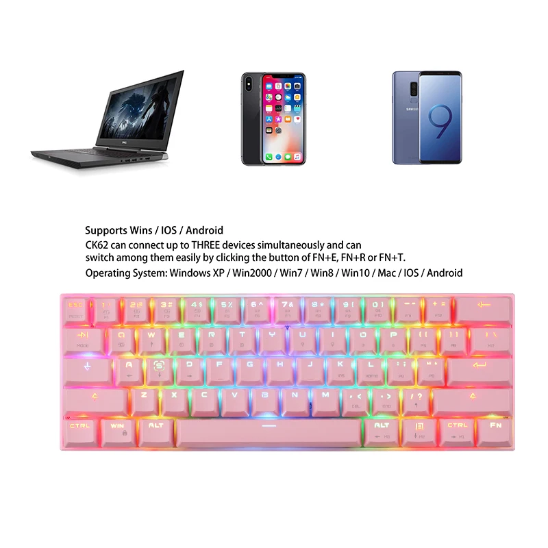 mini new motospeed ck62 gaming mechanical keyboard usb wiredbluetooth dual mode 61 keys rgb led backlight for pc computer gamer free global shipping