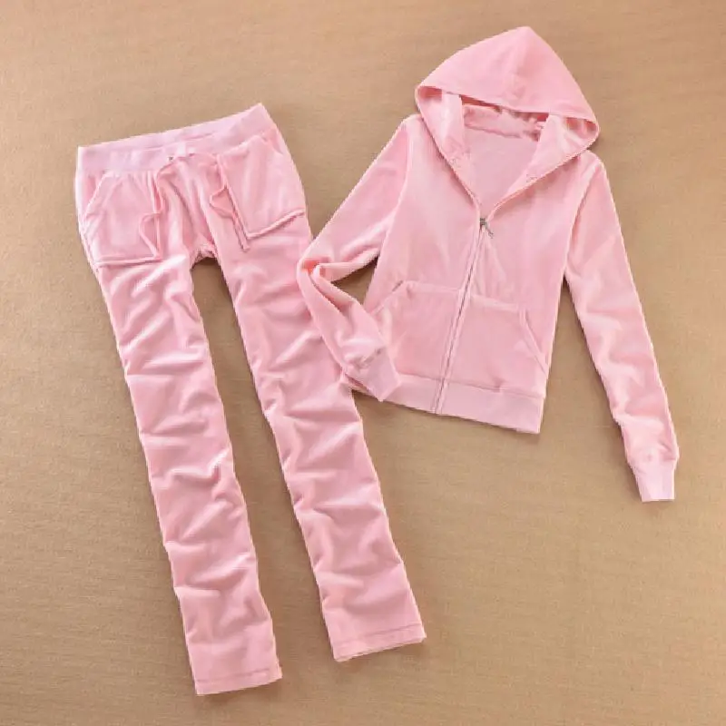 

Spring / Fall/2021 Women's Brand Velvet fabric Tracksuits Solid color Velour suit women Track suit Hoodies and Pants sapphire