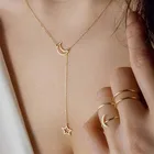 Ожерелье женское длинное с кулоном в виде Золотой Луны и звезды, A022