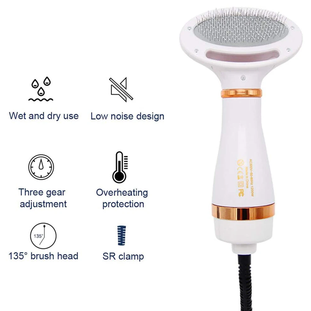 Pet Hair Dryer 2 In 1 Portable Grooming Tool Dog Comb Blower with Slicker Brush Quick-Drying Cat |