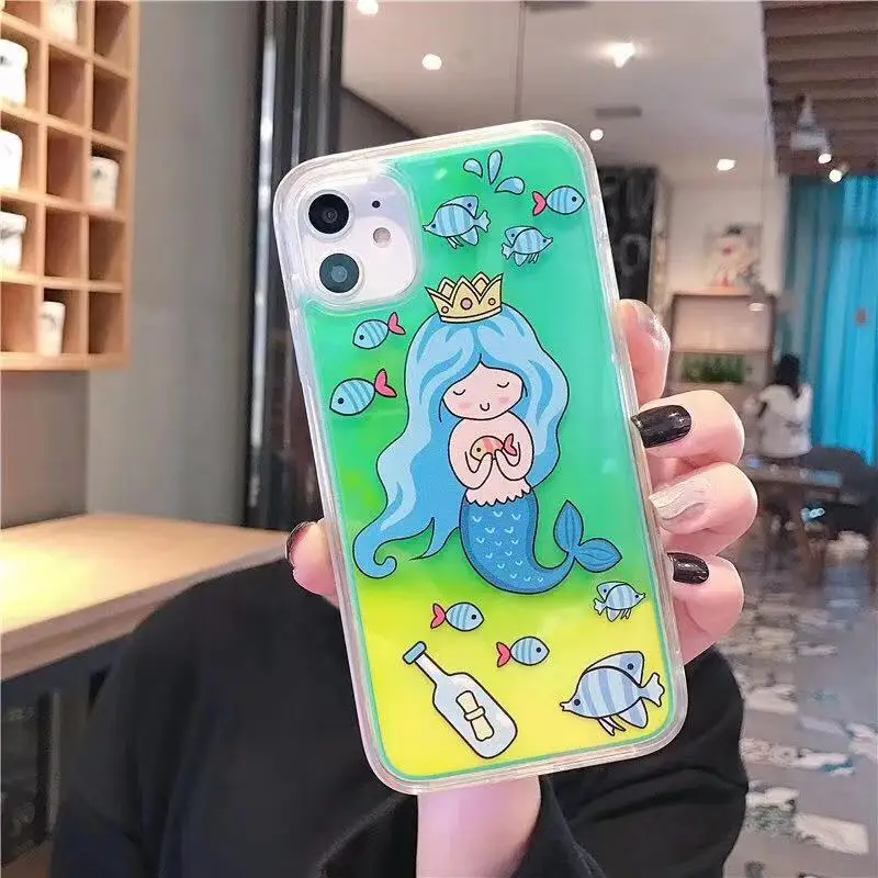 Mermaid Роскошный светящийся неоновый песок светится в темноте жидкий зыбучий песок чехол для телефона для iPhone 11 Pro MAX XS Max XR XS 7 8 6 Plus чехол - Цвет: Mermaid