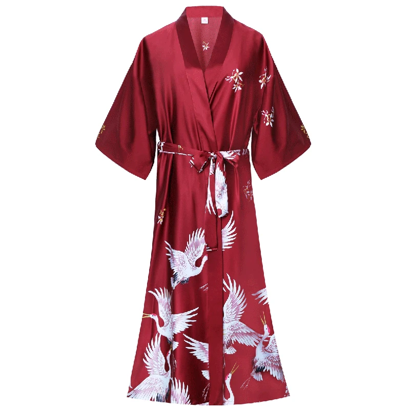Женское шелковое атласное кимоно длинная Пижама с цветочным принтом 3XL|Халаты| |