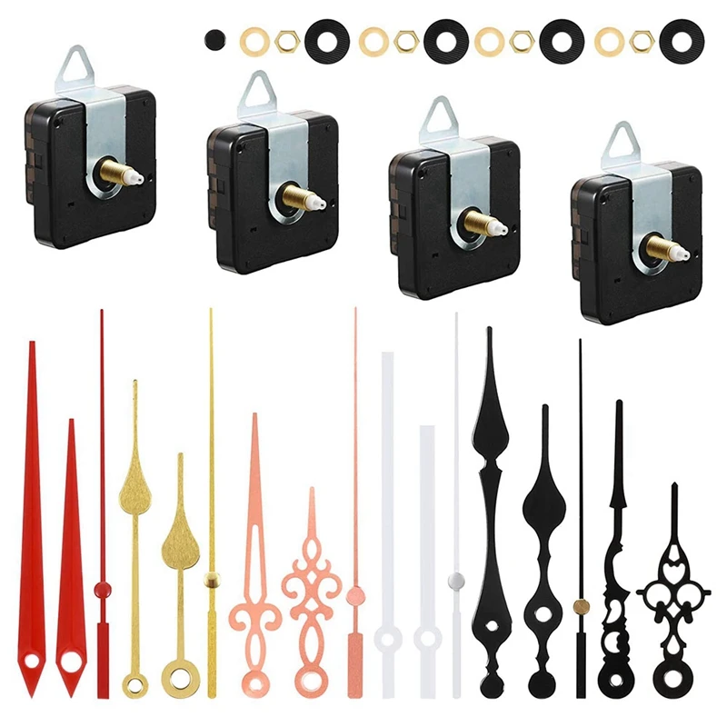 

Kili 4 Pcs Wall Quartz Clock Movement DIY Mechanism Repair Parts Replacement with 6 Different Pairs Clock Hands and Motor Kit