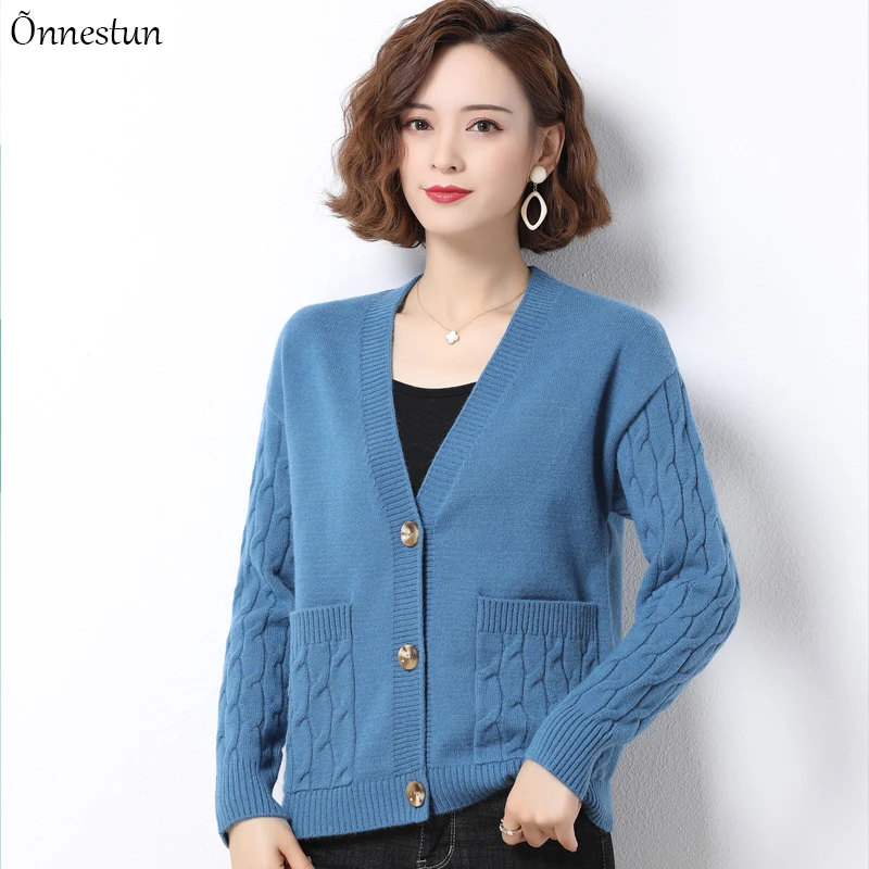 Женская куртка свитер новинка Осень зима однобортный Кардиган трикотажное