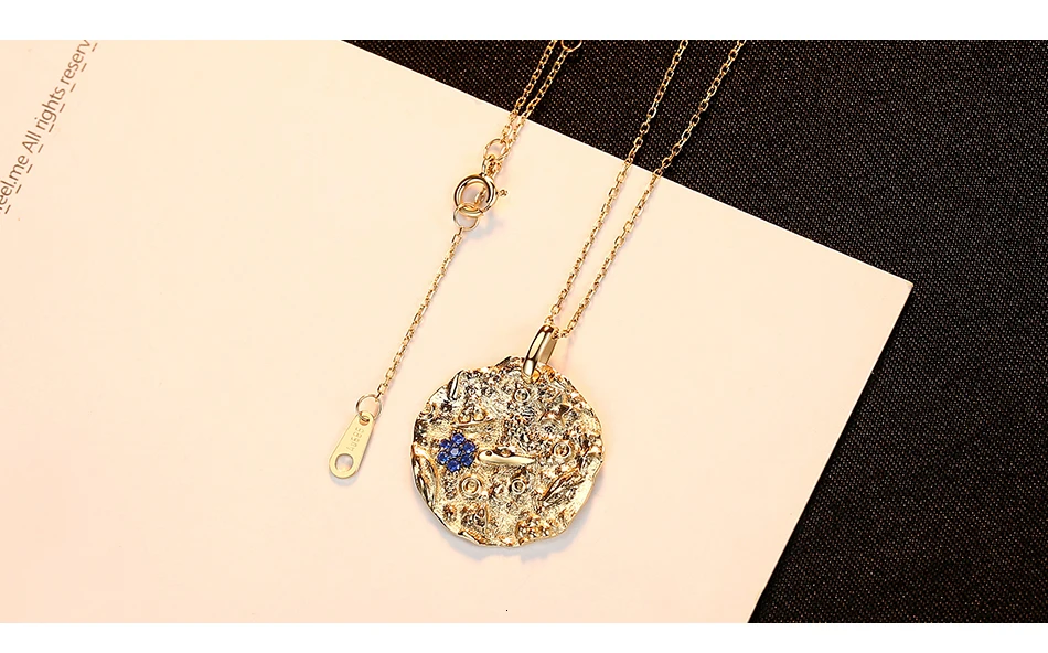 CZCITY Brand Solid Pure 14k Gold Round Pendant Necklaces for Women Blue AAA CZ Yellow Gold Fine Jewelry Gift Au 585 N14138