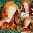 Имбирные апельсиновые передние парики из человеческих волос, Волнистые Короткие парики с застежкой Боб, бразильские предварительно выщипанные T-образные волосы, парик для женщин с тупым вырезом