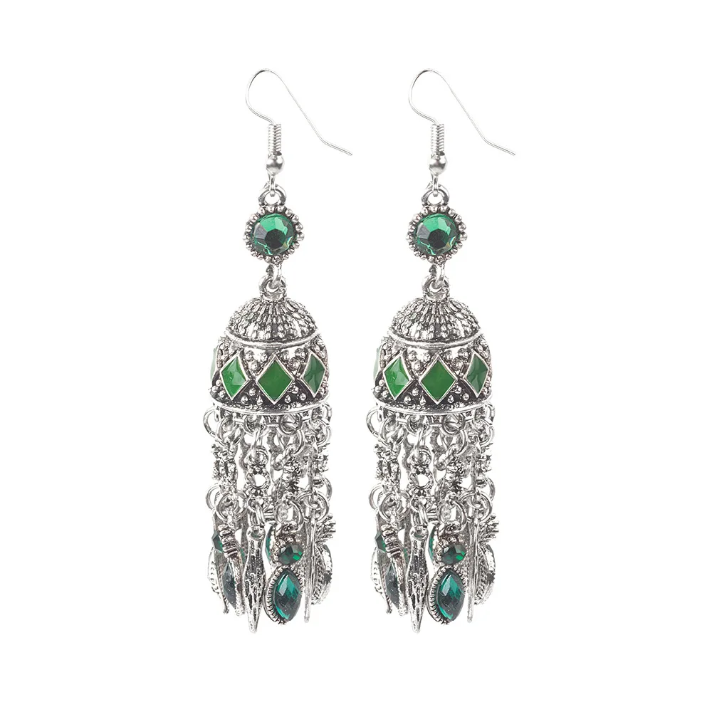 

Palace Lantern Dome Diamond Tassel Earrings Classical Indian Boho
