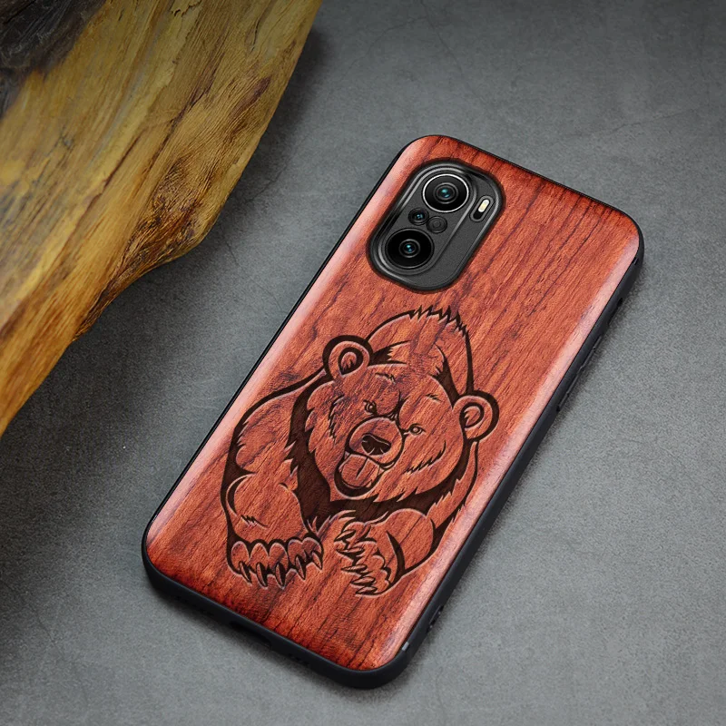 

Elewood Wooden Case For Mi POCO F3 Real Wood Cover Original Luxury Carved Shell Xiaomi Redmi K40 Pro Thin Accessories Phone Hull