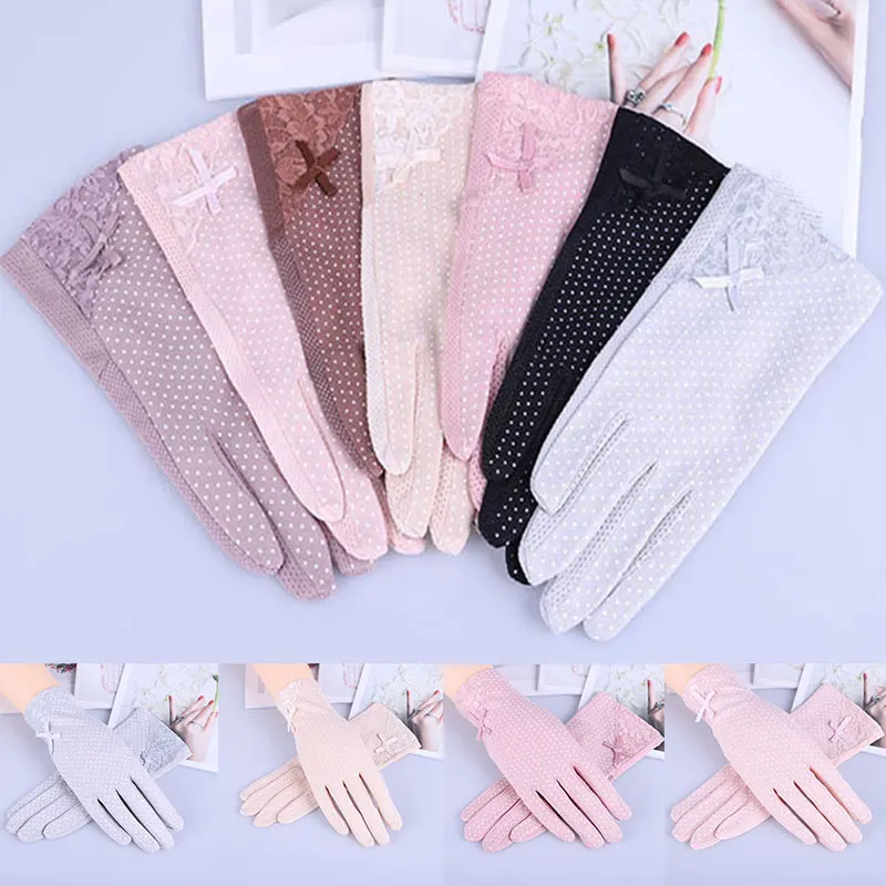 

Anti UV Driving Gloves Non-slip Design Sexy Mittens Summer Gloves Thin Breathable Sunscreen Gloves Touch Screen Small Dots Print