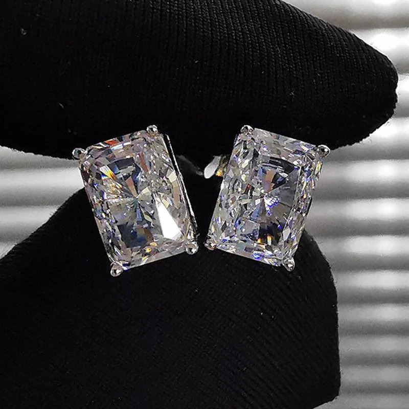 

Classic Princess Cut CZ AAA Stud Earrings for Women Men Silver Color Inlay Crystal Zircon Iced Out Earrings Hip Hop Jewelry