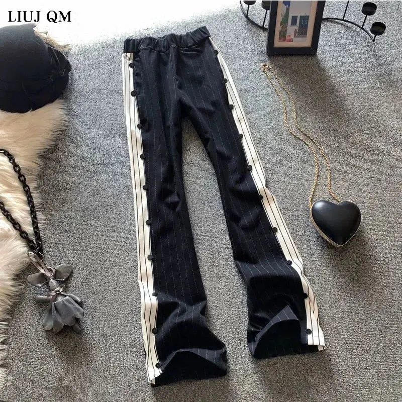 

Stitching Striped Wide Leg Running Pants Women 2022 Spring Loose High Waist Casual Pant Women Sport Pants Jogging Gym Trousers