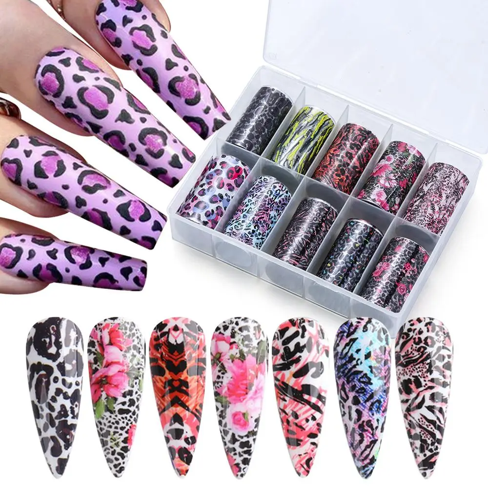 

10 шт. DIY Маникюрный Гель-лак цветущие цветы Звезда фольга для ногтей Леопардовый принт наклейки для ногтей Мандала