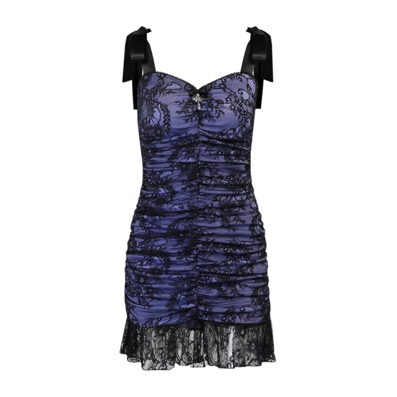 

Intage Dress Gothic Cross Lace Purple Strap Dresses Elegant Bodycon High Waist Mini Dress Women Sexy Ladies Party Dress