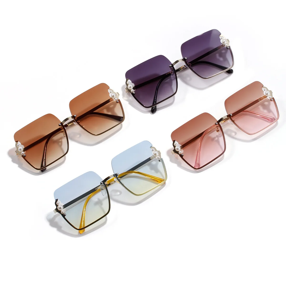 Rimless Pearl Sunglasses Women Brand Designer Oversized Square 2021 New Luxury Sun Glasses Ladies Fashion Shades Oculos De Sol
